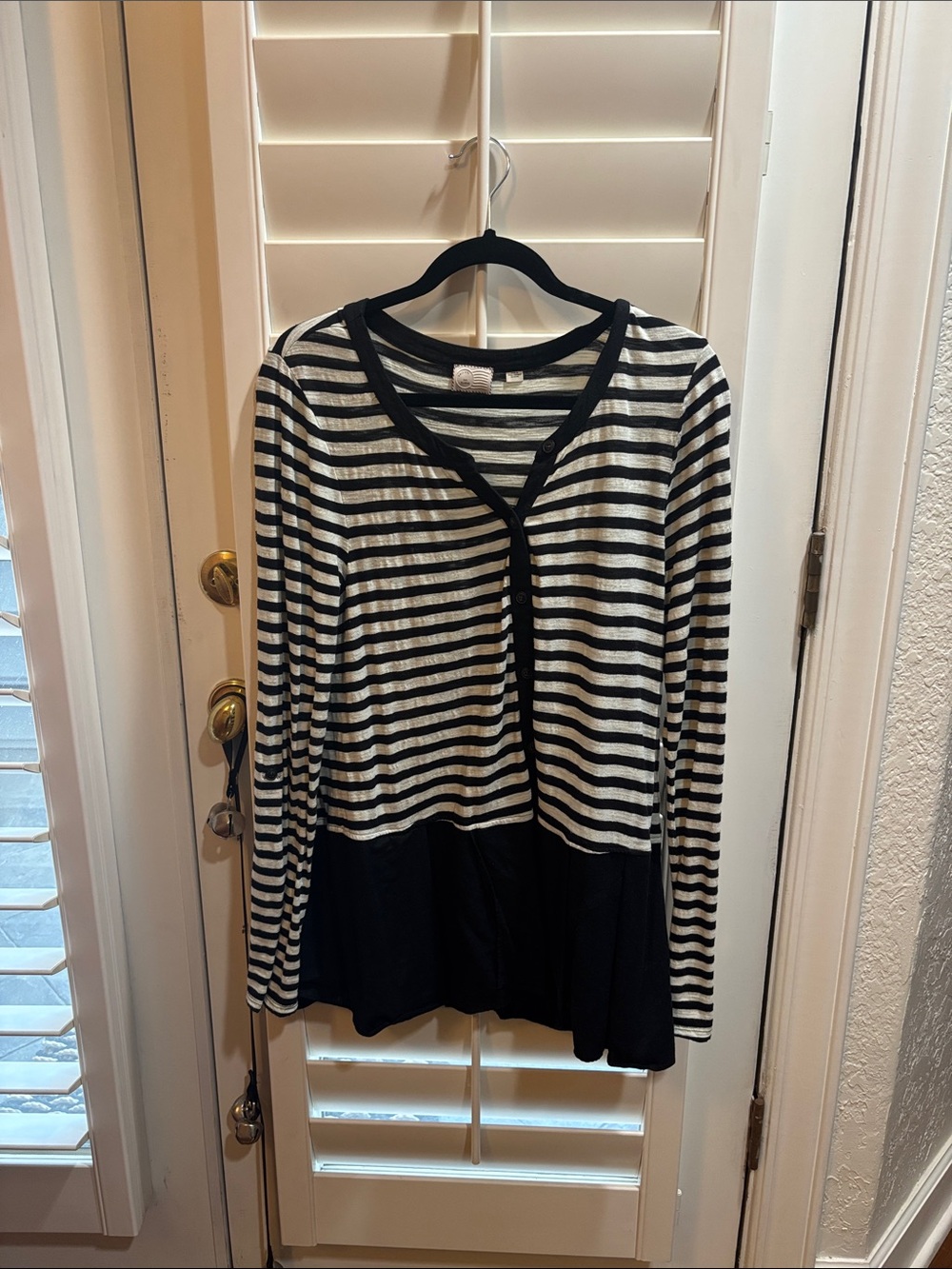 Anthropologie Black and White Striped Long Sleeve Top